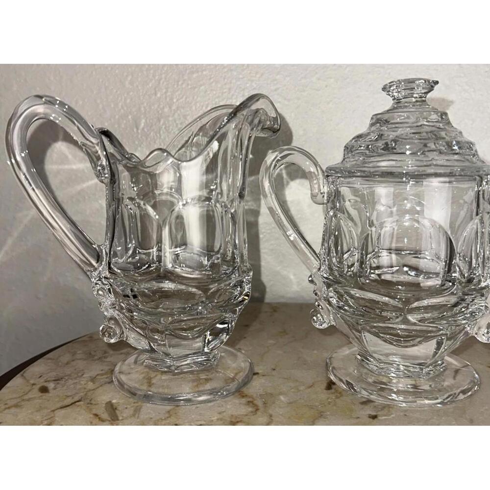 Vintage Fostoria Glass Argus Clear Sugar Creamer Henry Ford Museum #2770
